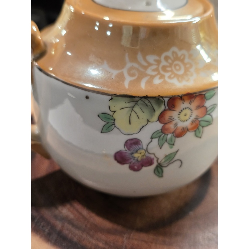 Vintage Japan Brown Floral Handpainted Lusterware Tea Pot With Lid - Picture 5 of 16